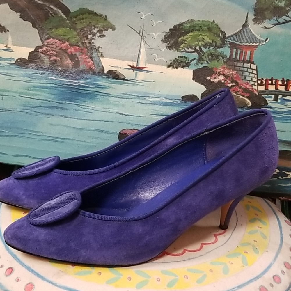 Vintage pimento blue suede heels size 8